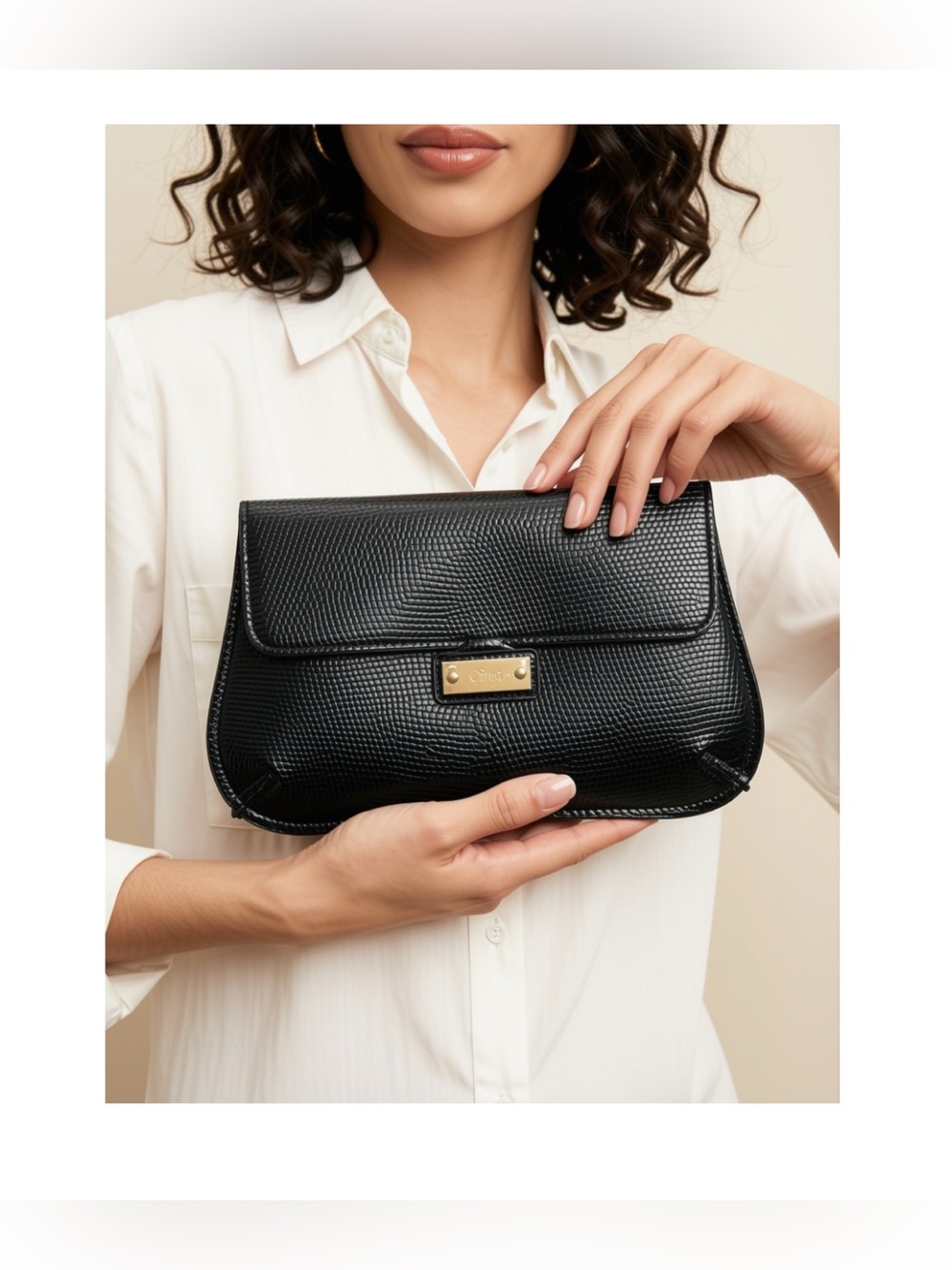 Chloe Black Flat Leather Flap Clutch Pouch